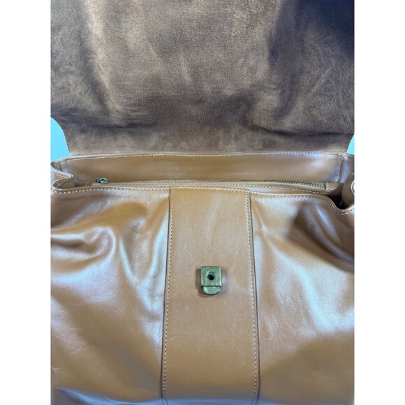 Valentina Fiore Large Tan/Brown Italian 100% Leather Saddle Handbag Purse - Picture 12 of 16